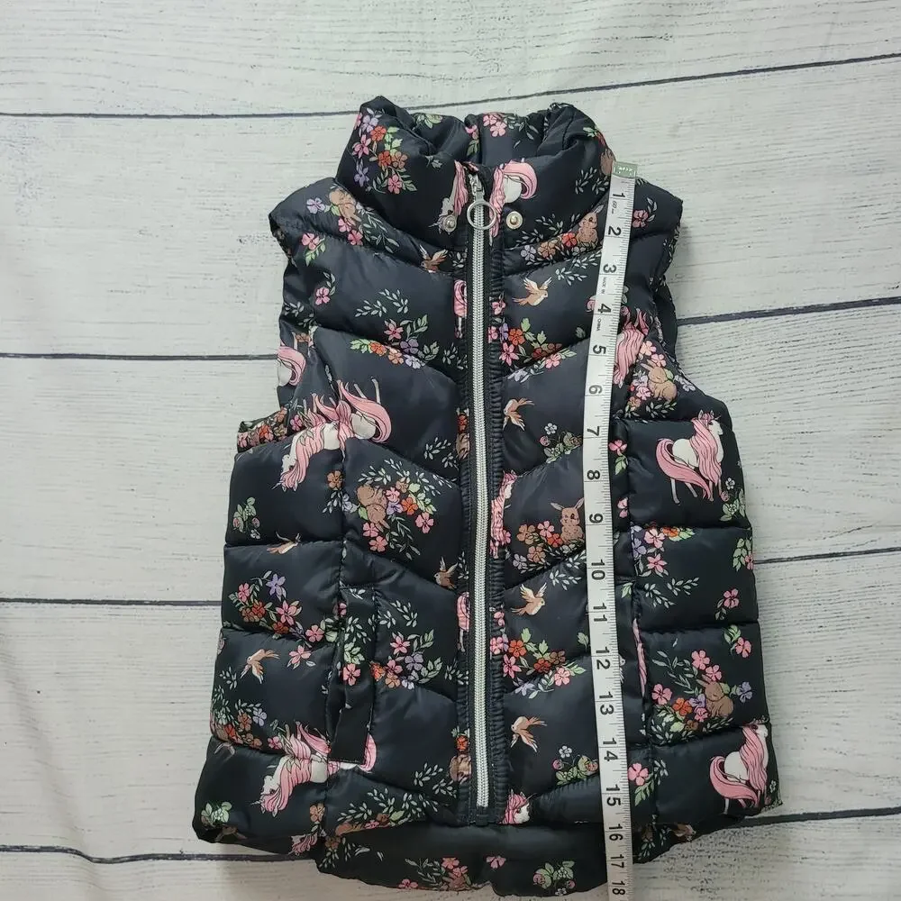 H&M Size 4-6YO Navy Unicorn Woodland‎ Puffer Vest Toddler Girl Fall Cute
